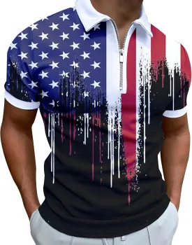 LCMTWX Polo Shirts for Men American Patriotic Flag Shirt 4th of July Patriotic Polo Shirt for Men Fashion Leisure Seaside