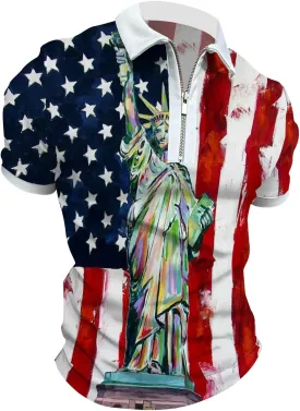 LCMTWX Polo Shirts for Men American Patriotic Flag Shirt 4th of July Patriotic Polo Shirt for Men Fashion Leisure Seaside