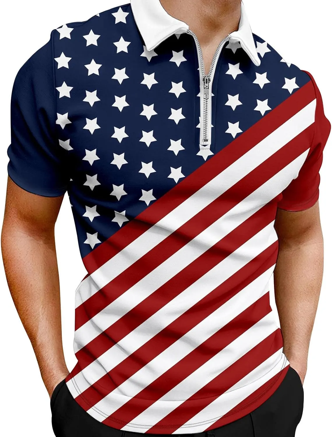LCMTWX Polo Shirts for Men American Patriotic Flag Shirt 4th of July Patriotic Polo Shirt for Men Fashion Leisure Seaside