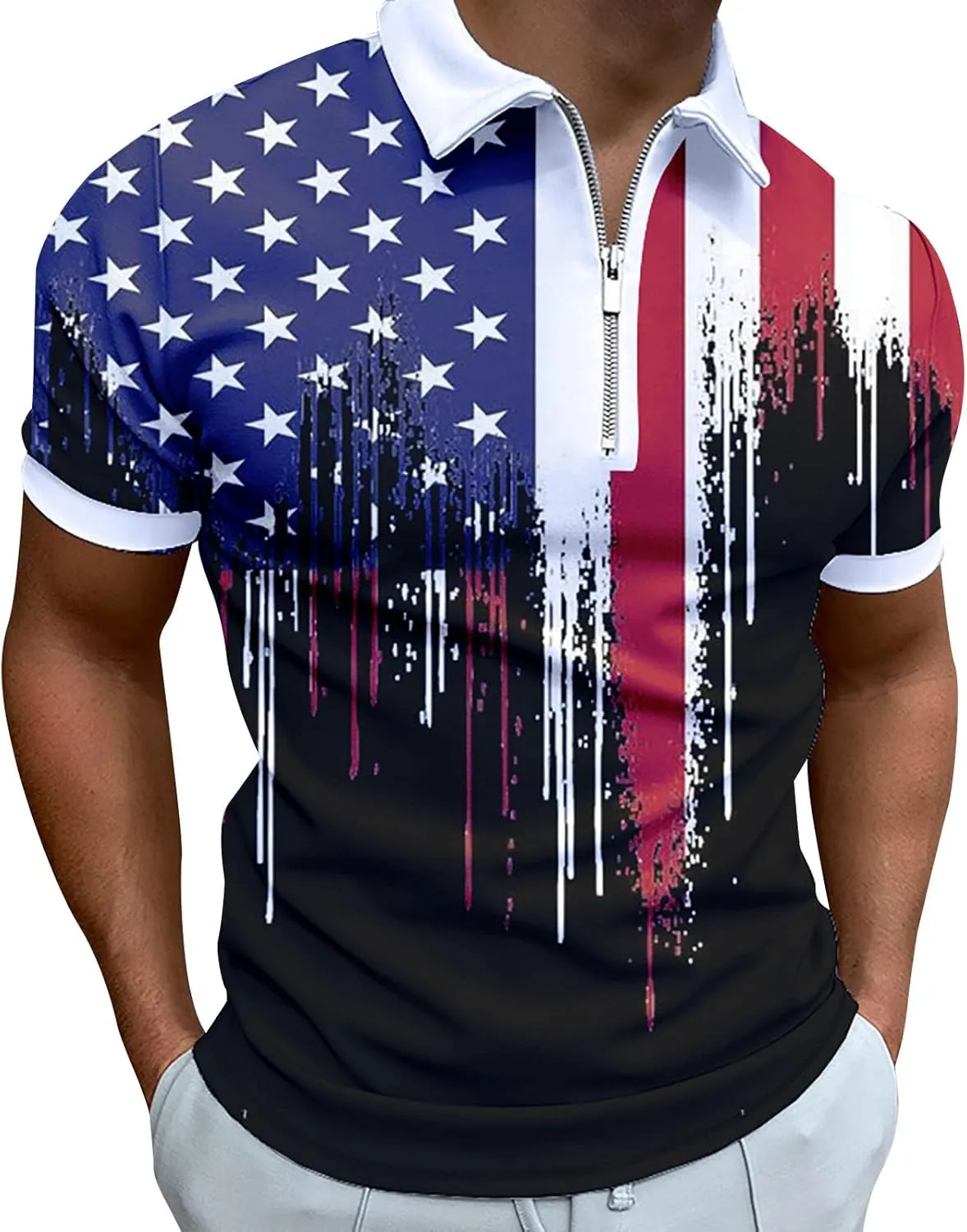 LCMTWX Polo Shirts for Men American Patriotic Flag Shirt 4th of July Patriotic Polo Shirt for Men Fashion Leisure Seaside