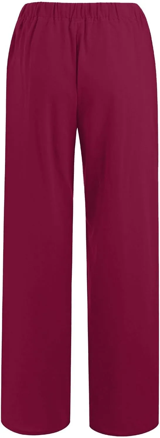 Linen Pants Women Petite Dressy Casual Elastic Waist Beach Lounge Wide Leg Trousers Women
