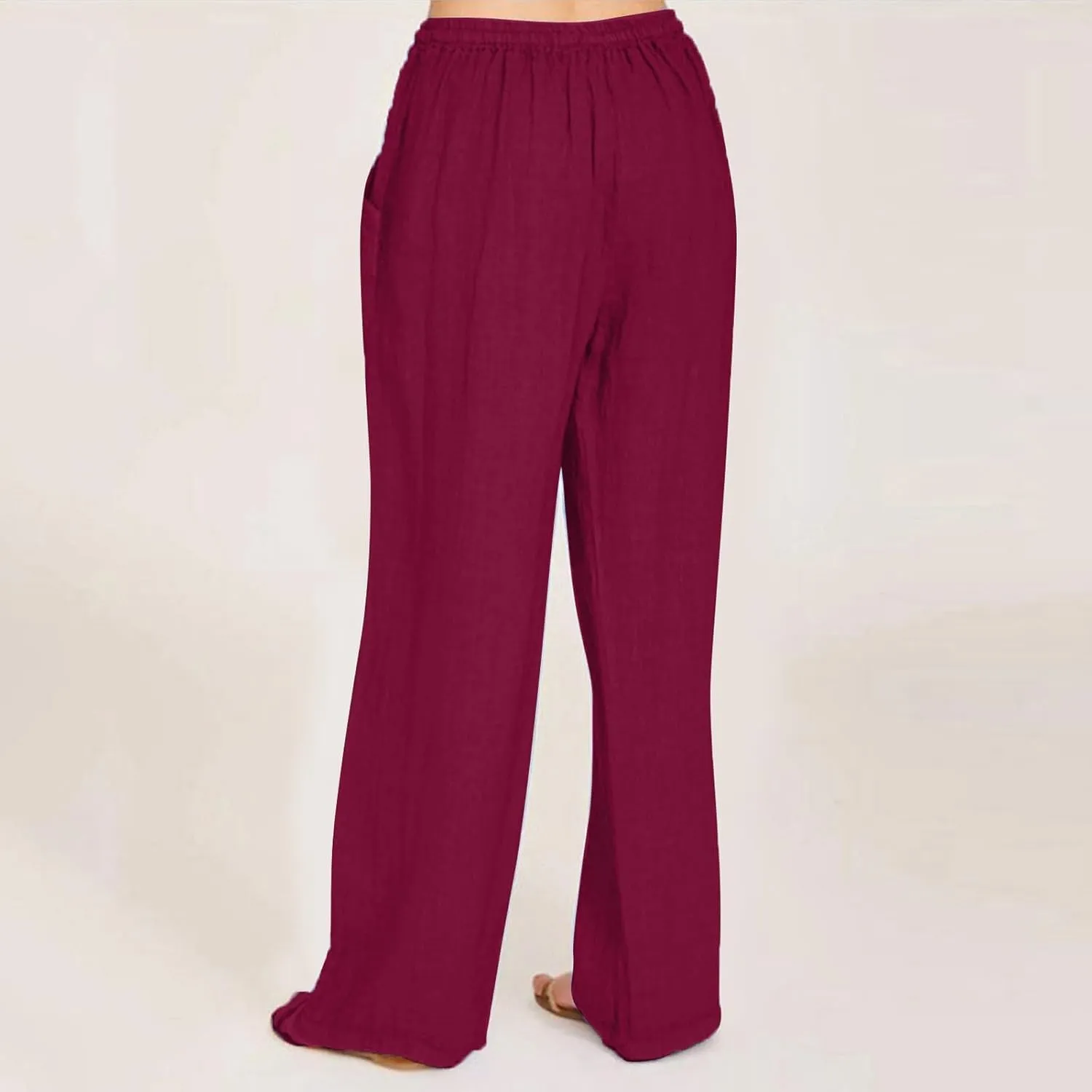 Linen Pants Women Petite Dressy Casual Elastic Waist Beach Lounge Wide Leg Trousers Women