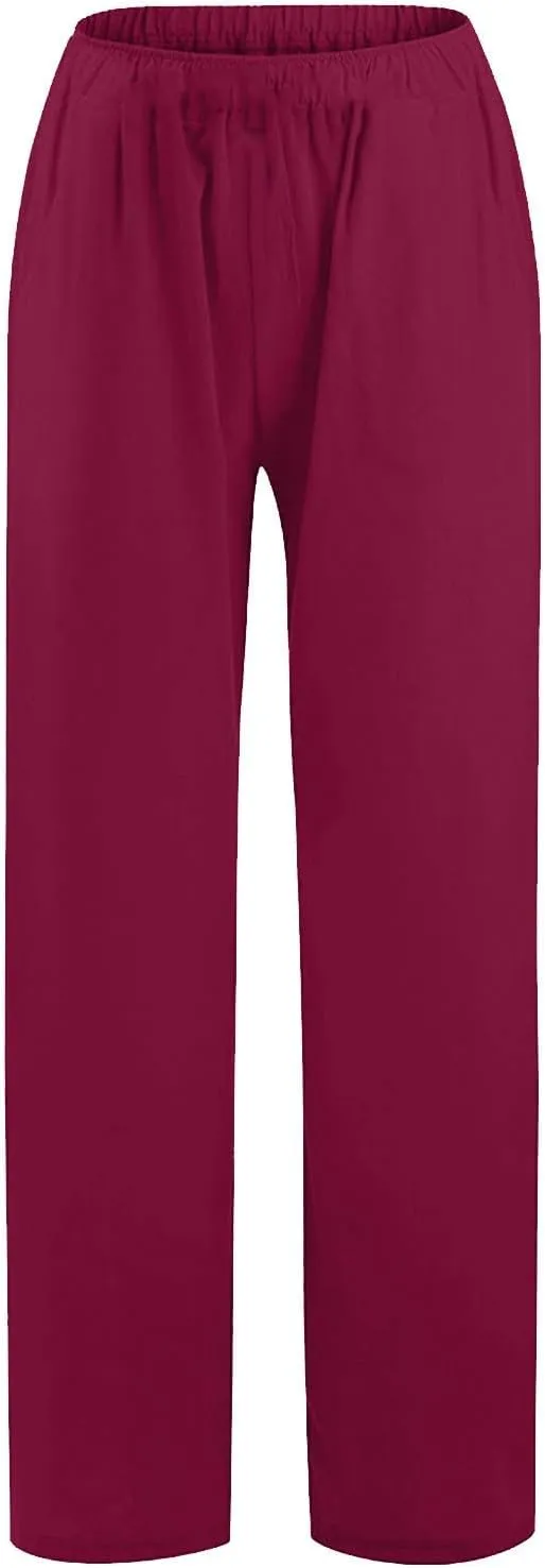 Linen Pants Women Petite Dressy Casual Elastic Waist Beach Lounge Wide Leg Trousers Women