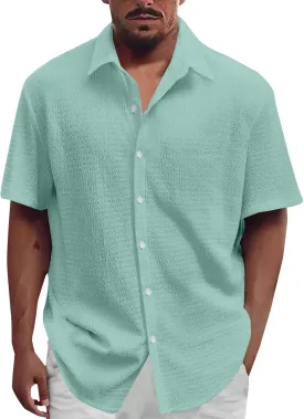 Loose Short Sleeve Shirts Mens Button Down Collared Hawaiian Beach T-Shirts Solid Casual Summer Tropical Holiday Tops