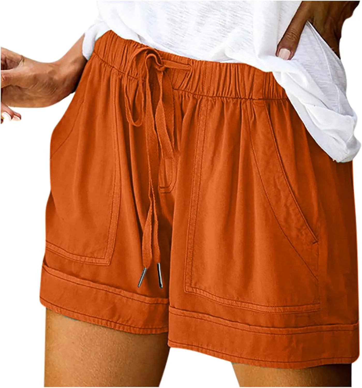LRMQS Shorts for Women Trendy 2024 Casual Summer Drawstring Shorts with Pockets Beach Loose Elastic Waist Vacation Clothes