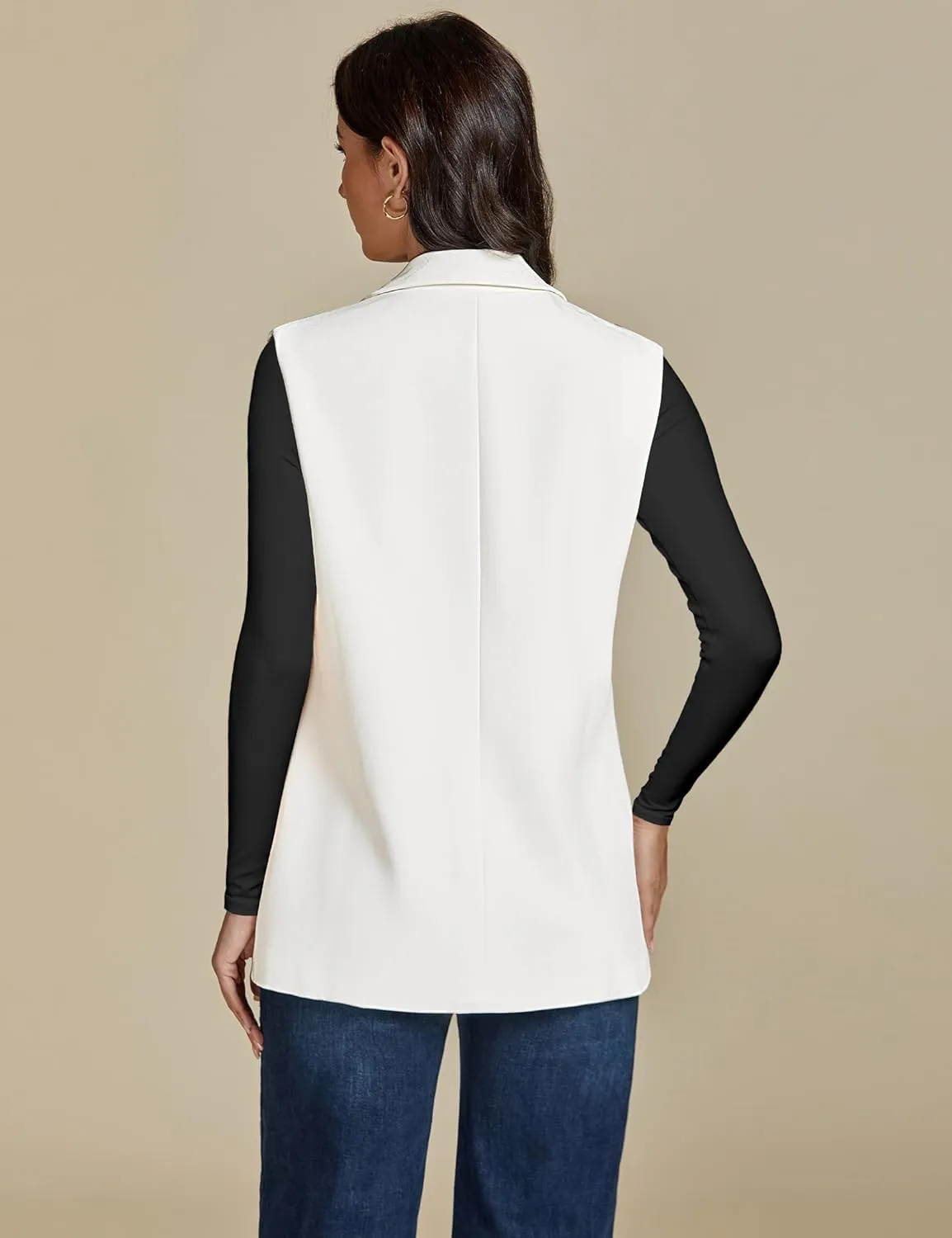 luvamia Long Vest for Women 2025 Spring Business Casual Sleeveless Open Front Blazers Suit Vests Top Pockets Work Office