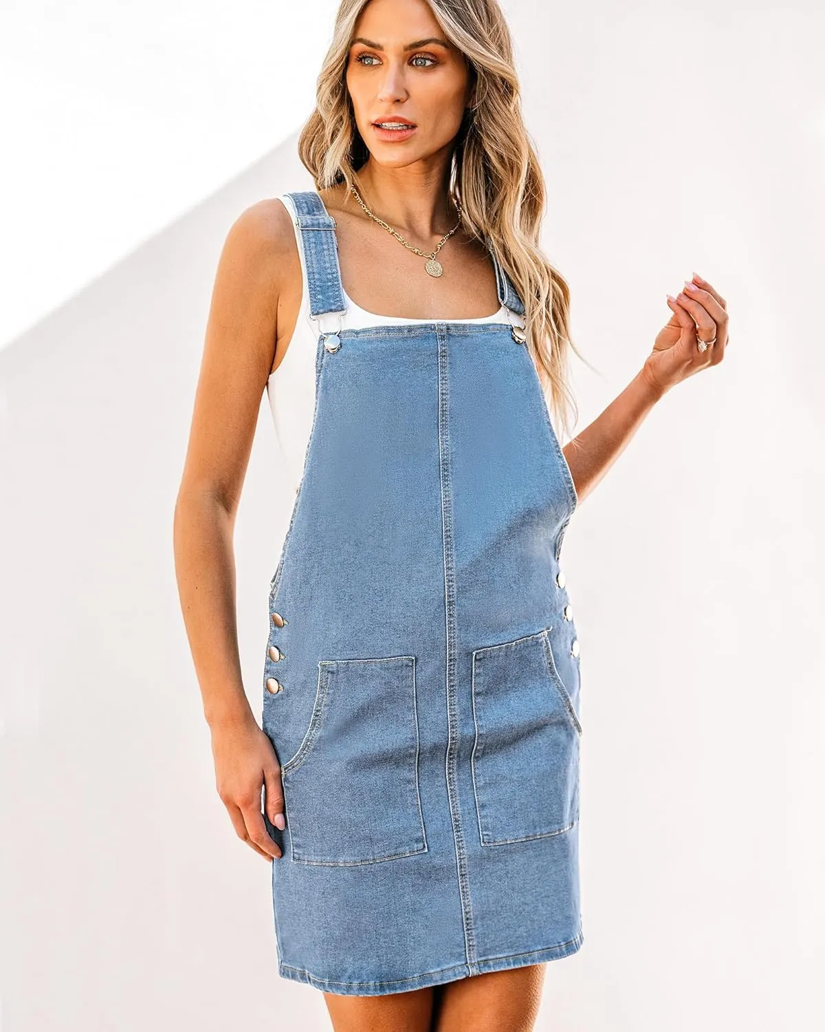 luvamia Women's Casual Straps Denim Overall Pinafore Dress with Pockets 2025