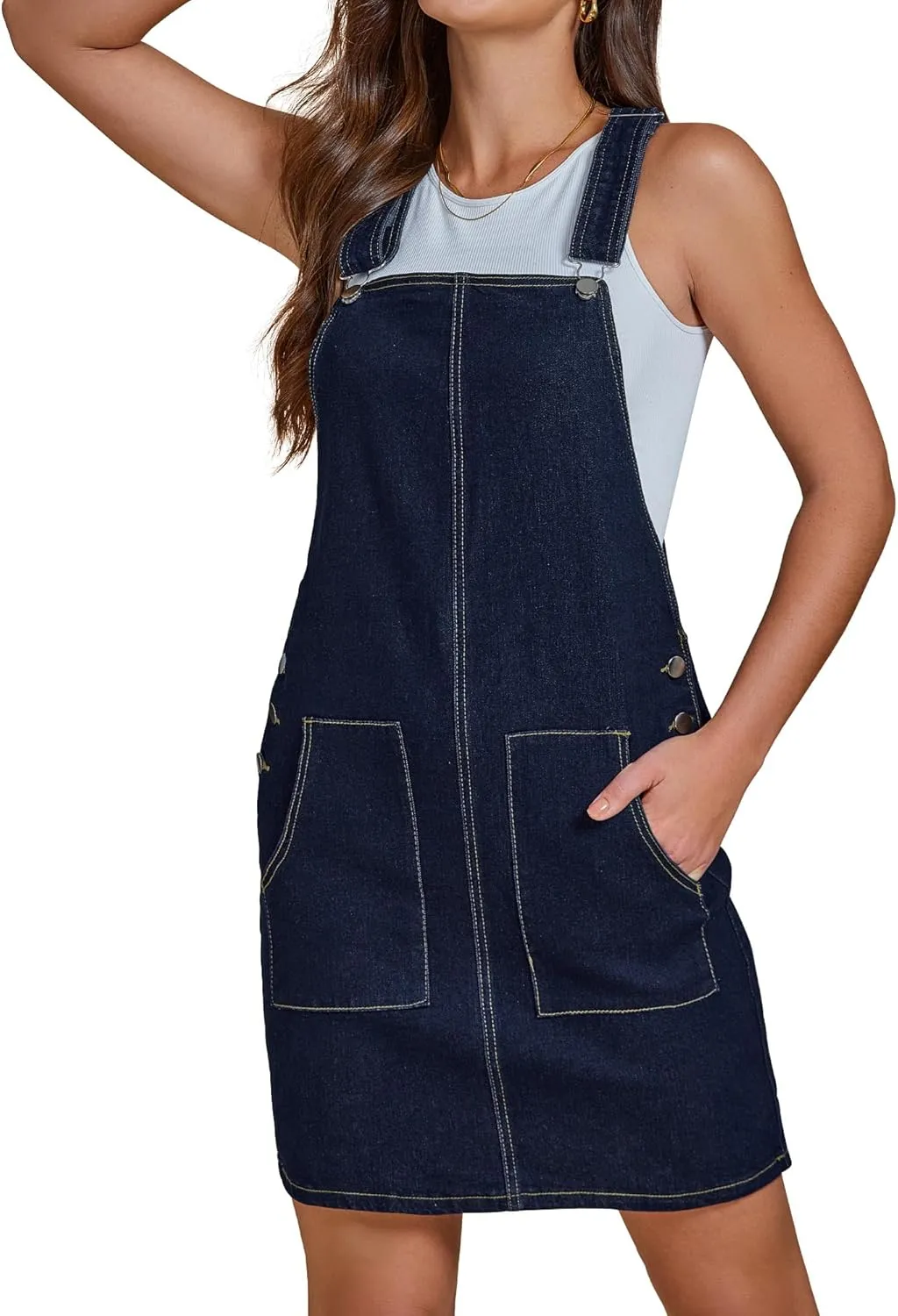 luvamia Women's Casual Straps Denim Overall Pinafore Dress with Pockets 2025