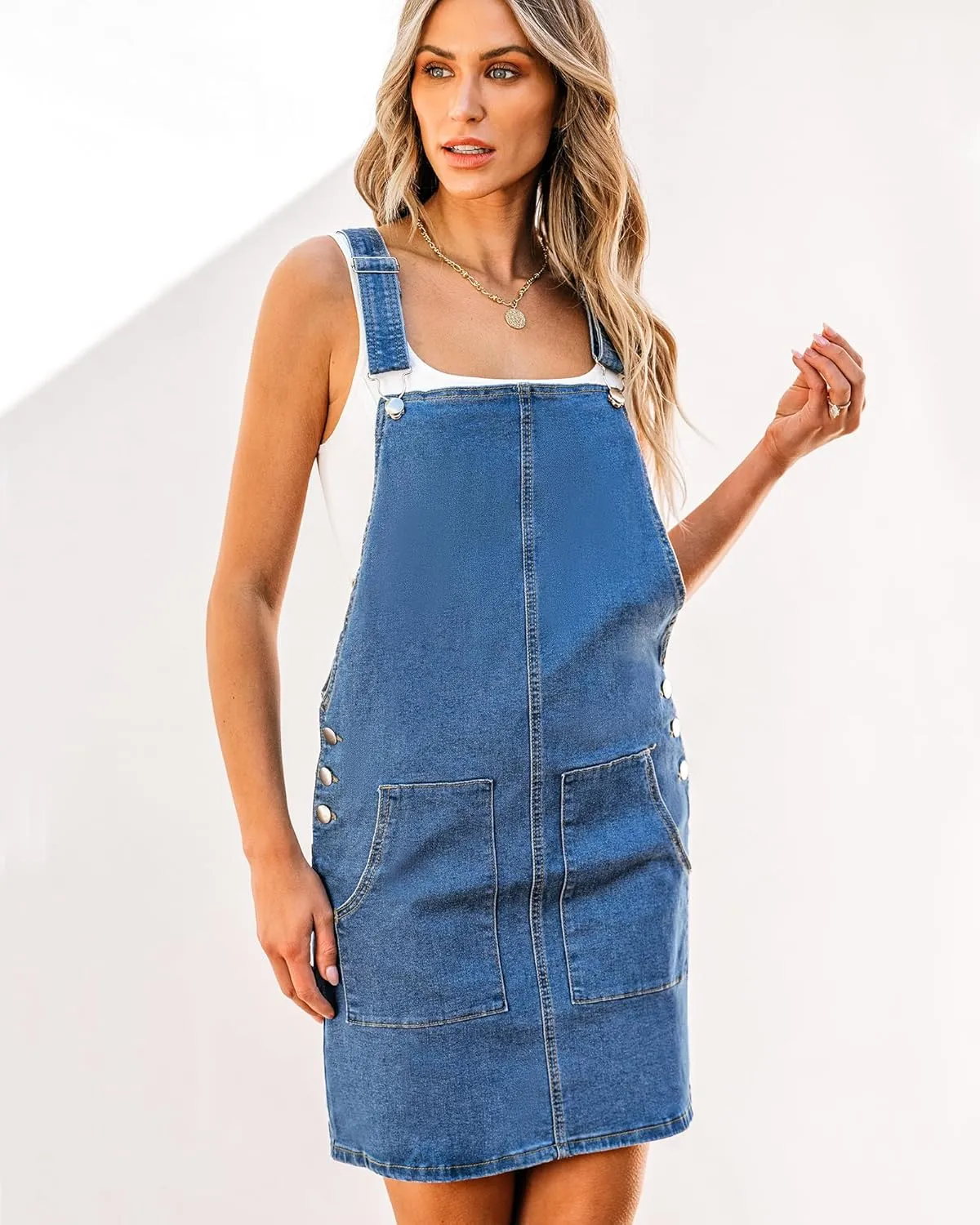 luvamia Women's Casual Straps Denim Overall Pinafore Dress with Pockets 2025