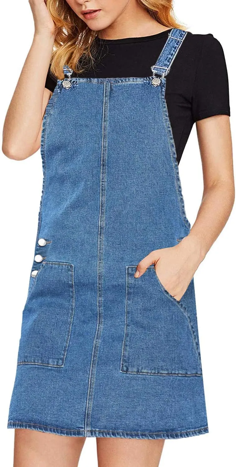 luvamia Women's Casual Straps Denim Overall Pinafore Dress with Pockets 2025