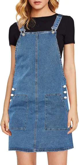 luvamia Women's Casual Straps Denim Overall Pinafore Dress with Pockets 2025