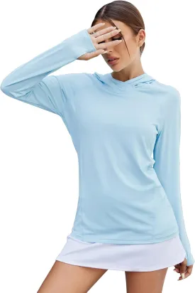 LUYAA Women's UPF 50  Sun Protection Hoodie Breathable Stretch Hiking Shirts Long Sleeve for Running Outdoor Workout