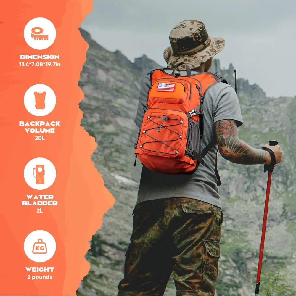 Maelstrom Hydration Backpack, Hiking Backpack with 2L/3L Water Bladder, High Flow Bite Valve Water Backpack Lightweight