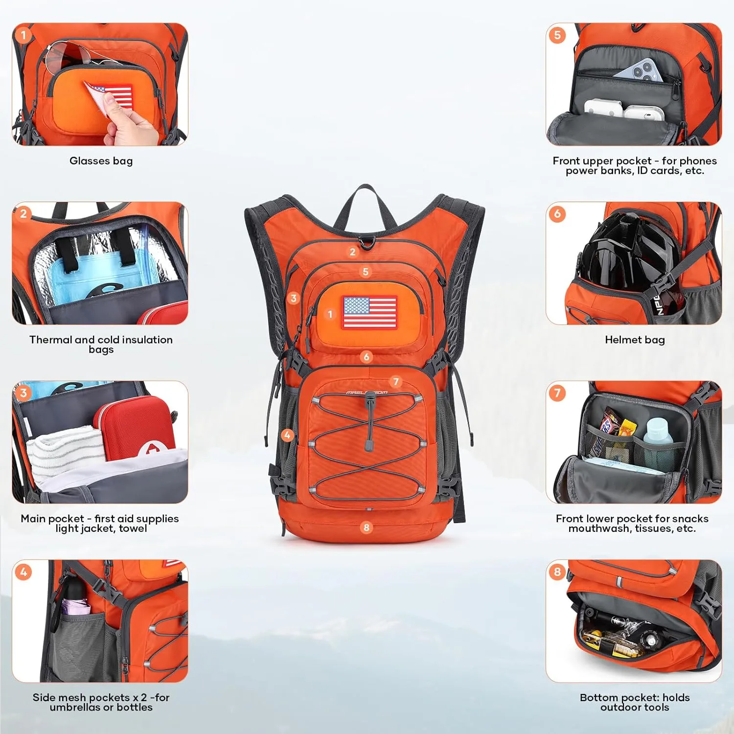 Maelstrom Hydration Backpack, Hiking Backpack with 2L/3L Water Bladder, High Flow Bite Valve Water Backpack Lightweight