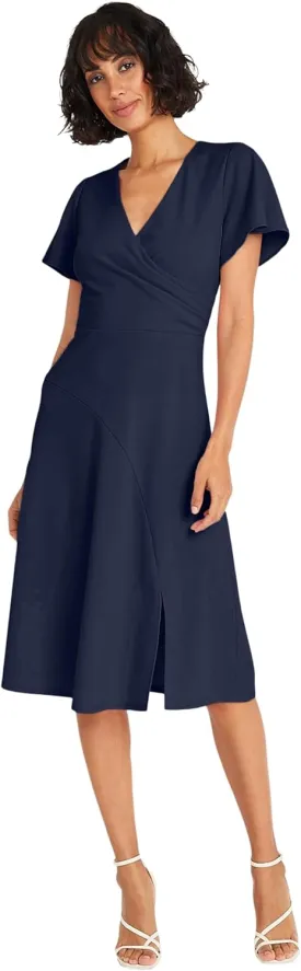 Maggy London Faux Wrap V-Neck Flutter Sleeves Cocktail Wedding Guest Dresses for Women