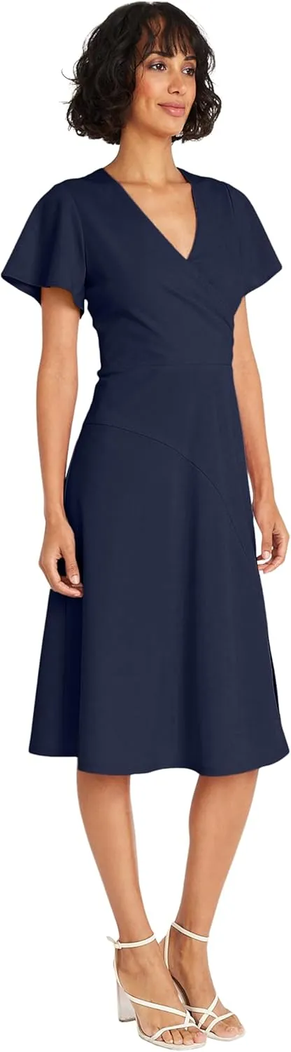 Maggy London Faux Wrap V-Neck Flutter Sleeves Cocktail Wedding Guest Dresses for Women