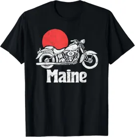 Maine Vintage Motorcycle & Sun Minimalist Retro Graphic T-Shirt
