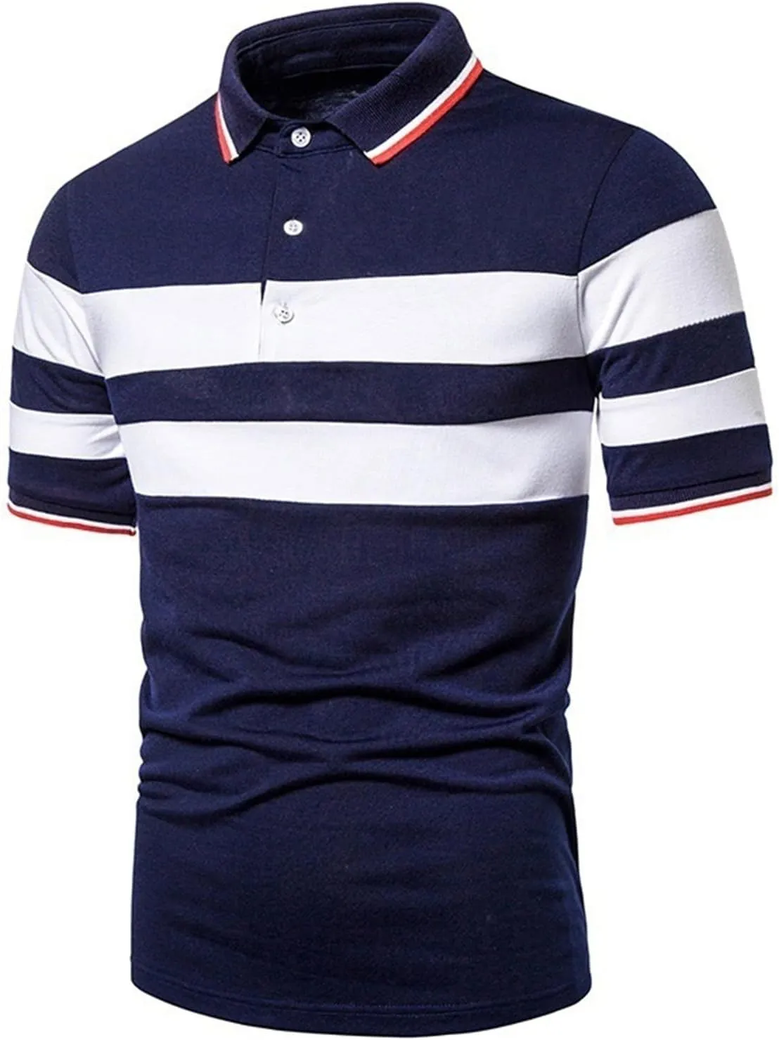 Men Polo Shirt with Pocket Short Sleeve Button Collared Polos Shirt Classic Slim Fit Sport Vacation T-Shirts Pullover