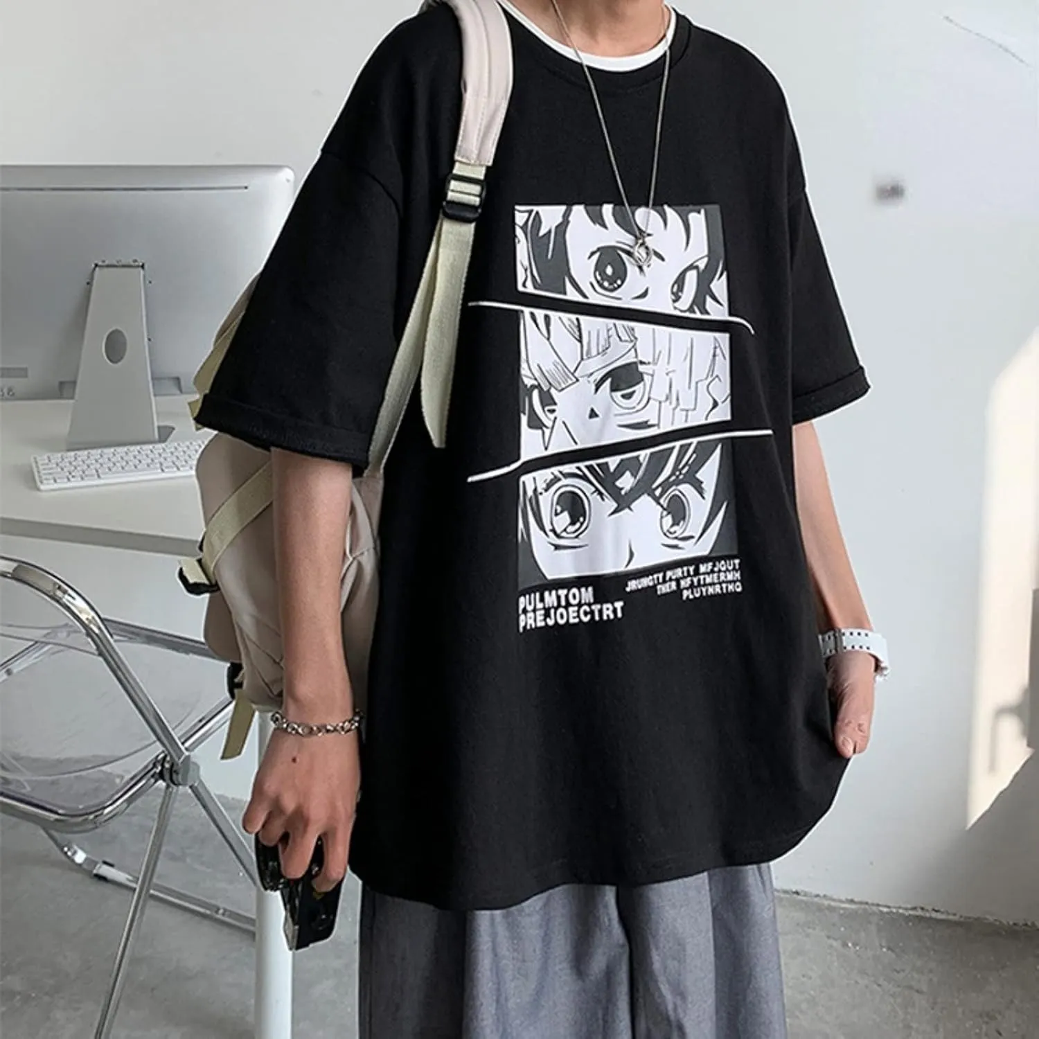 Men Women Anime T-Shirt Japanese Aesthetic Y2K Manga Graphic Tee Korean Preppy Short Sleeve Top Streetwear Oversized Clothes