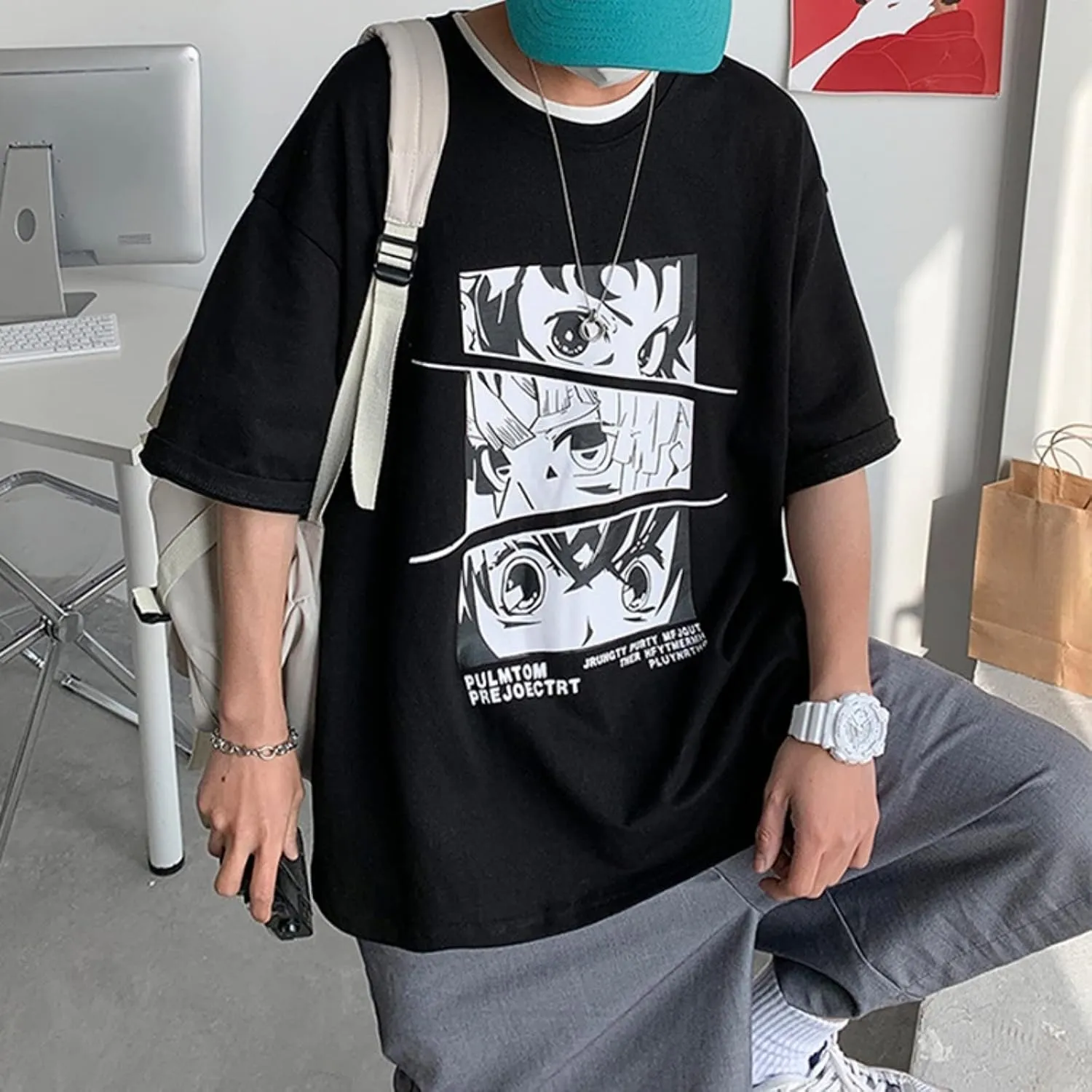 Men Women Anime T-Shirt Japanese Aesthetic Y2K Manga Graphic Tee Korean Preppy Short Sleeve Top Streetwear Oversized Clothes