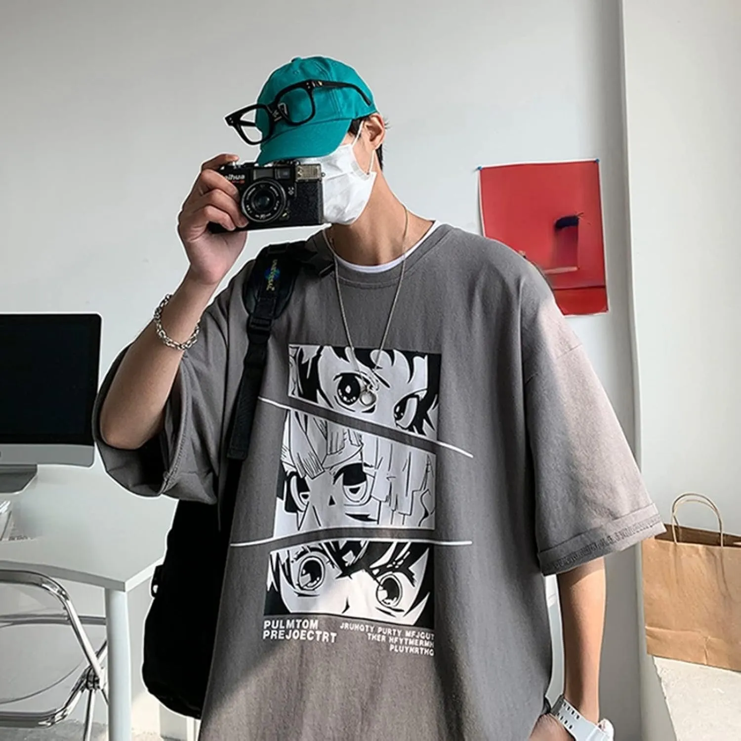 Men Women Anime T-Shirt Japanese Aesthetic Y2K Manga Graphic Tee Korean Preppy Short Sleeve Top Streetwear Oversized Clothes