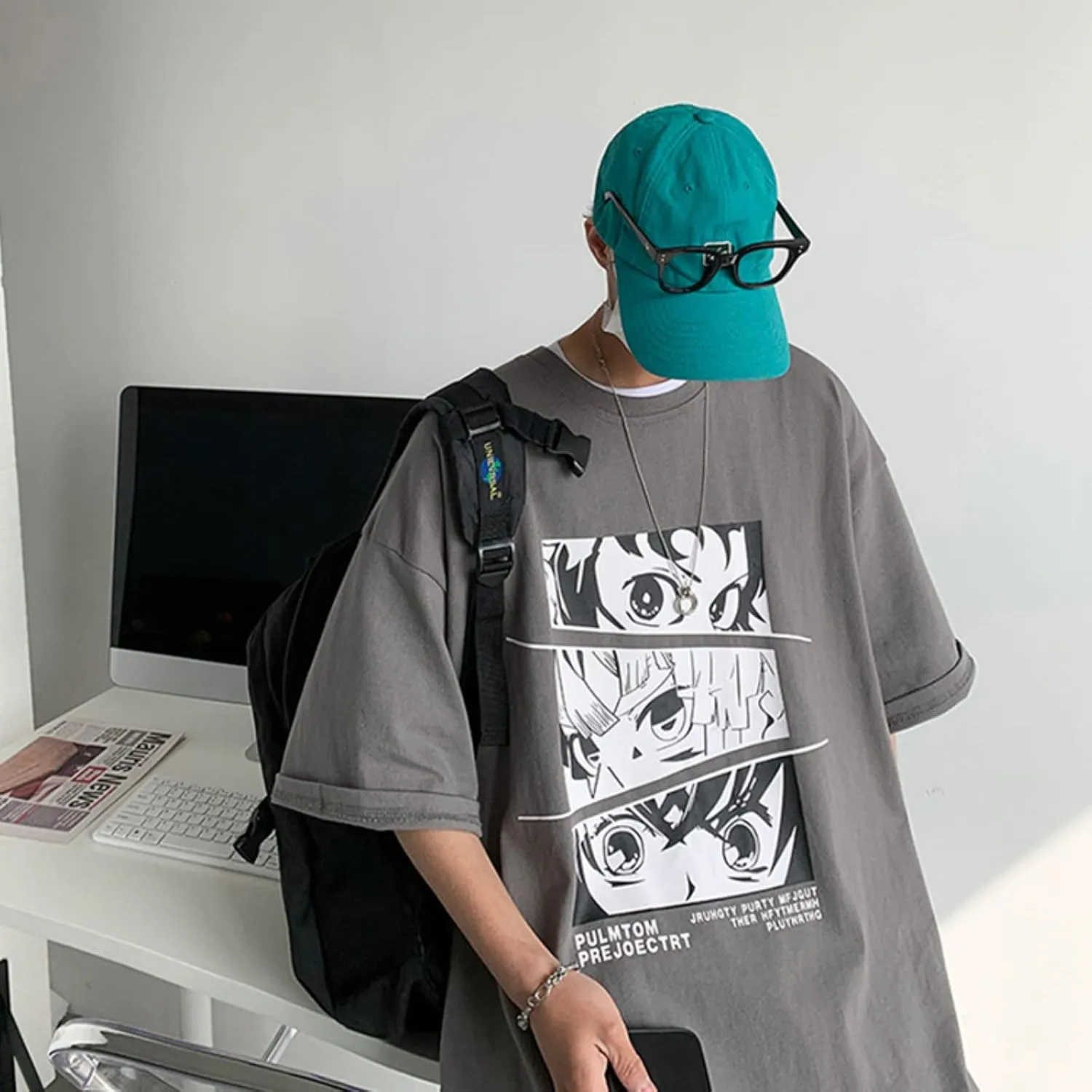 Men Women Anime T-Shirt Japanese Aesthetic Y2K Manga Graphic Tee Korean Preppy Short Sleeve Top Streetwear Oversized Clothes