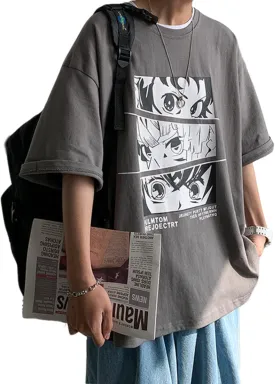 Men Women Anime T-Shirt Japanese Aesthetic Y2K Manga Graphic Tee Korean Preppy Short Sleeve Top Streetwear Oversized Clothes