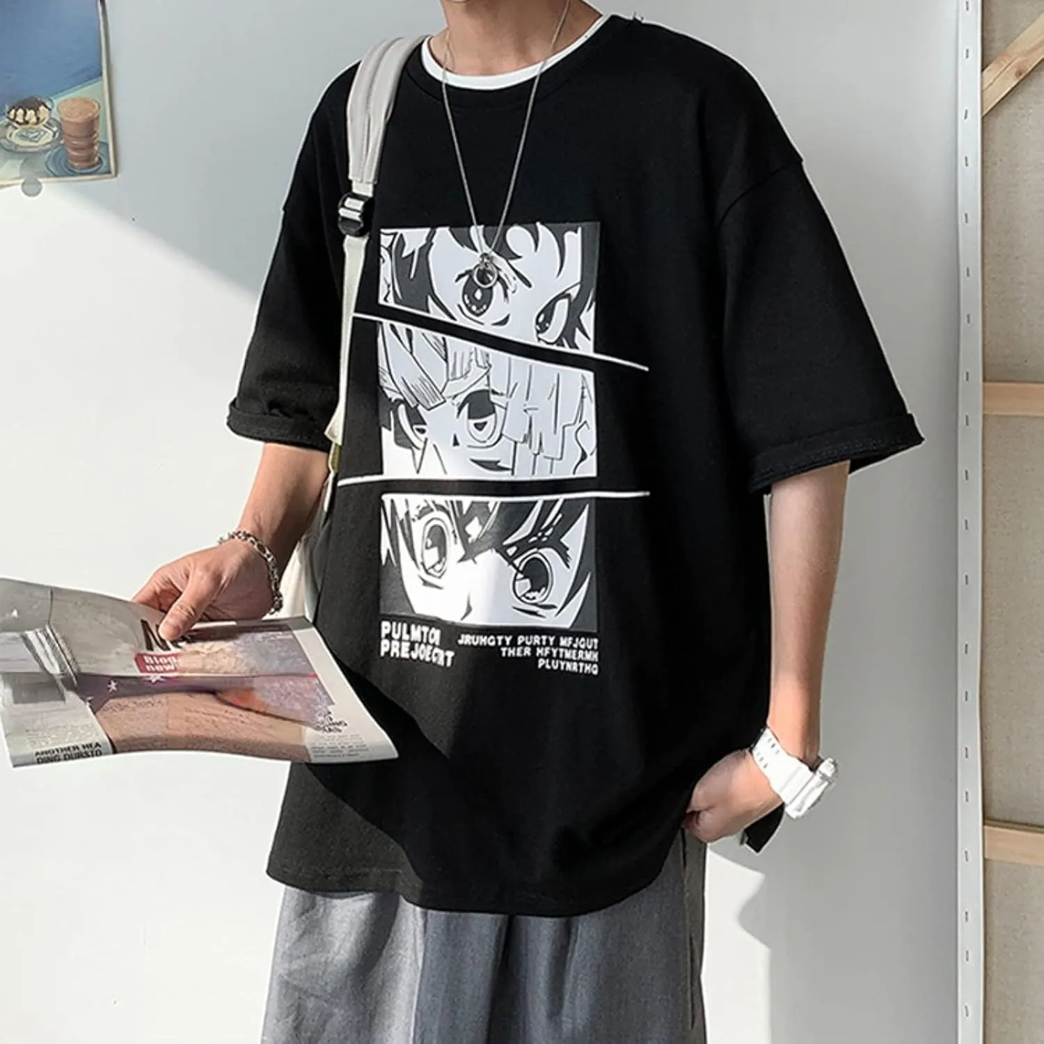 Men Women Anime T-Shirt Japanese Aesthetic Y2K Manga Graphic Tee Korean Preppy Short Sleeve Top Streetwear Oversized Clothes