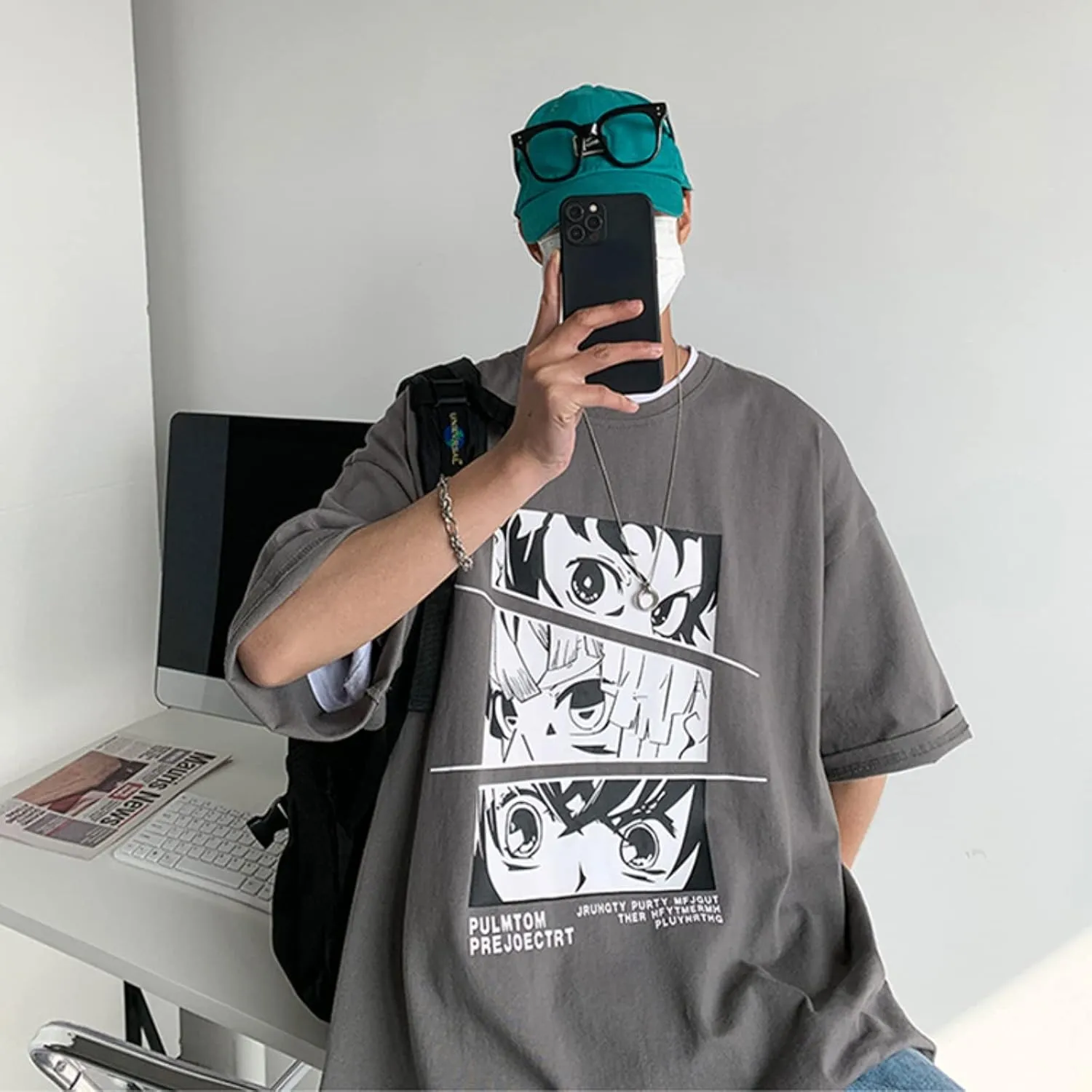 Men Women Anime T-Shirt Japanese Aesthetic Y2K Manga Graphic Tee Korean Preppy Short Sleeve Top Streetwear Oversized Clothes