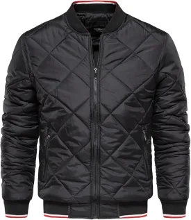 Mens Bomber Jackets Diamond Quilted Fall Winter Puffer Jacket Rib Varsity Lightweight Padded Coats for Men