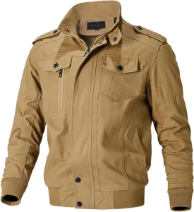 Men's Casual Cotton Military Jacket Lightweight Full Zip Jacket Field Windbreaker Bomber Jackets Cargo Coat