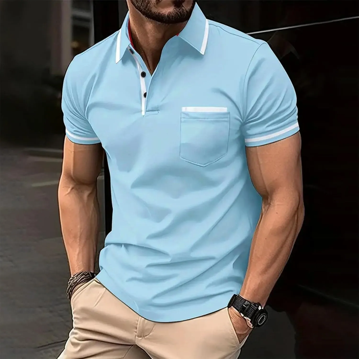 Men's Casual Polo Shirts 2025 Solid/Colo Short Sleeve Fashion Shirt Classic Striped Slim Fit Golf Tennis Tops