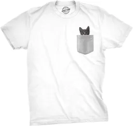 Mens Pocket Cat T Shirt Funny Printed Peeking Pet Kitten Animal Tee for Guys