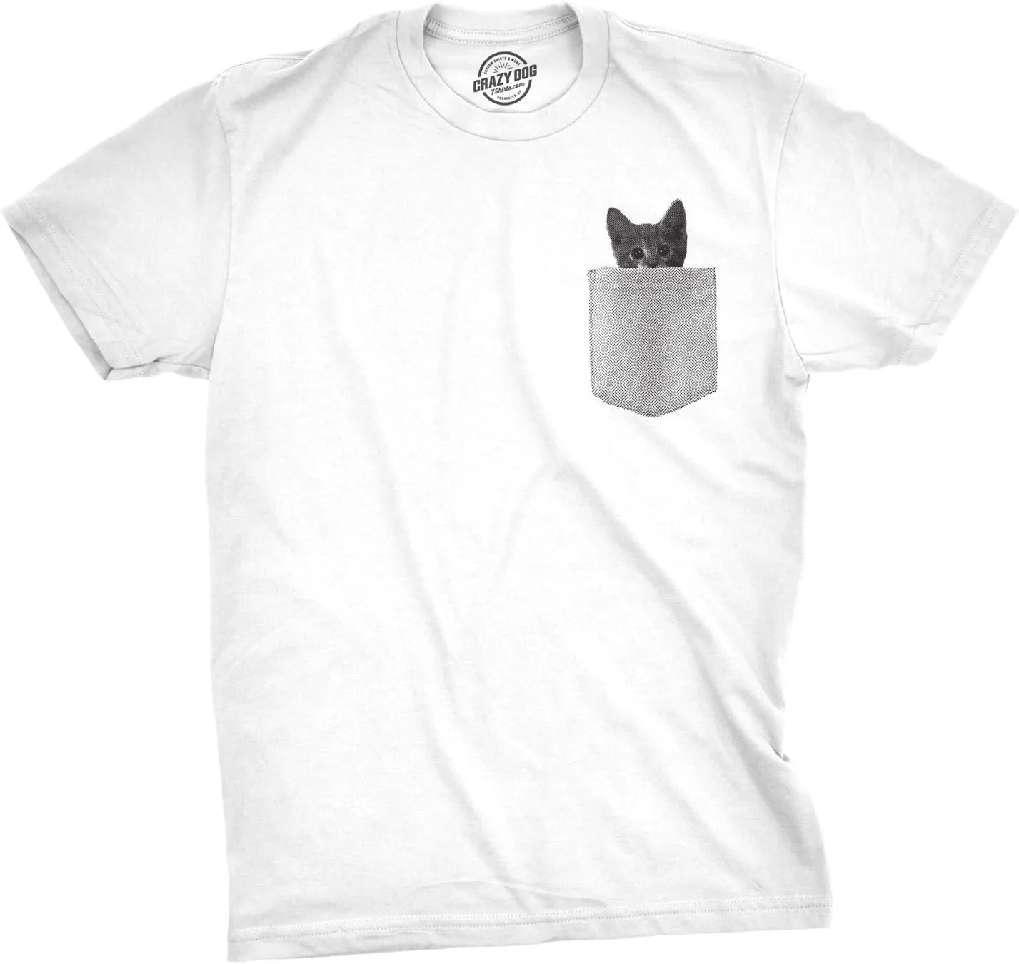 Mens Pocket Cat T Shirt Funny Printed Peeking Pet Kitten Animal Tee for Guys