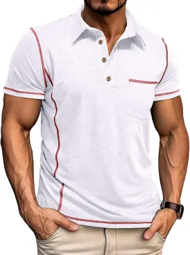 Mens Polo Shirts Short Sleeve Collared Button Polos Moisture Wicking Business Casual Work Golf Shirt with Pocket