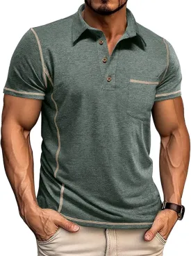 Mens Polo Shirts Short Sleeve Collared Button Polos Moisture Wicking Business Casual Work Golf Shirt with Pocket