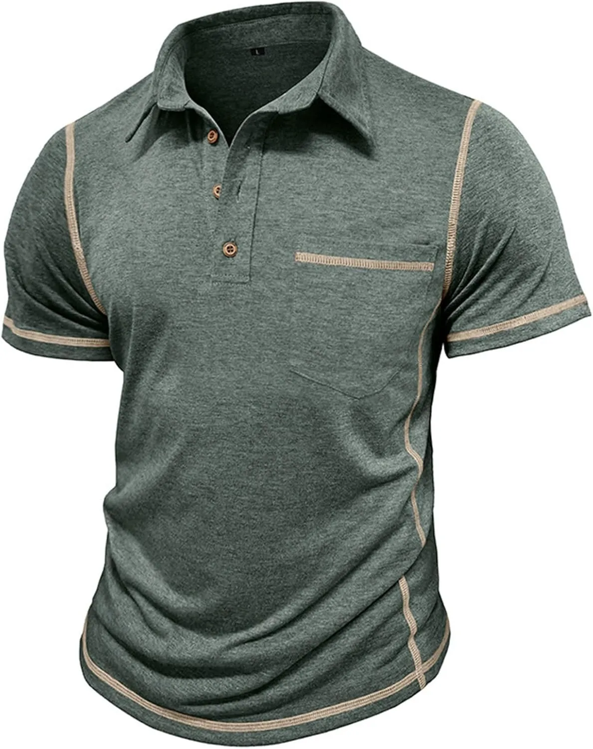Mens Polo Shirts Short Sleeve Collared Button Polos Moisture Wicking Business Casual Work Golf Shirt with Pocket