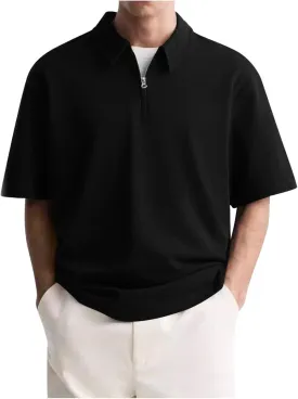 Mens Polo Shirts Short Sleeve Quarter Zip Golf Shirt Vintage Solid Collared Tshirt Loose Fit Casual Stylish Tops