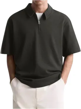 Mens Polo Shirts Short Sleeve Quarter Zip Golf Shirt Vintage Solid Collared Tshirt Loose Fit Casual Stylish Tops