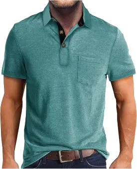 Men's Polo Shirts Summer Short Sleeve Casual 3 Button T-Shirts Classic Basic Golf Work Tees Tops with Pocket