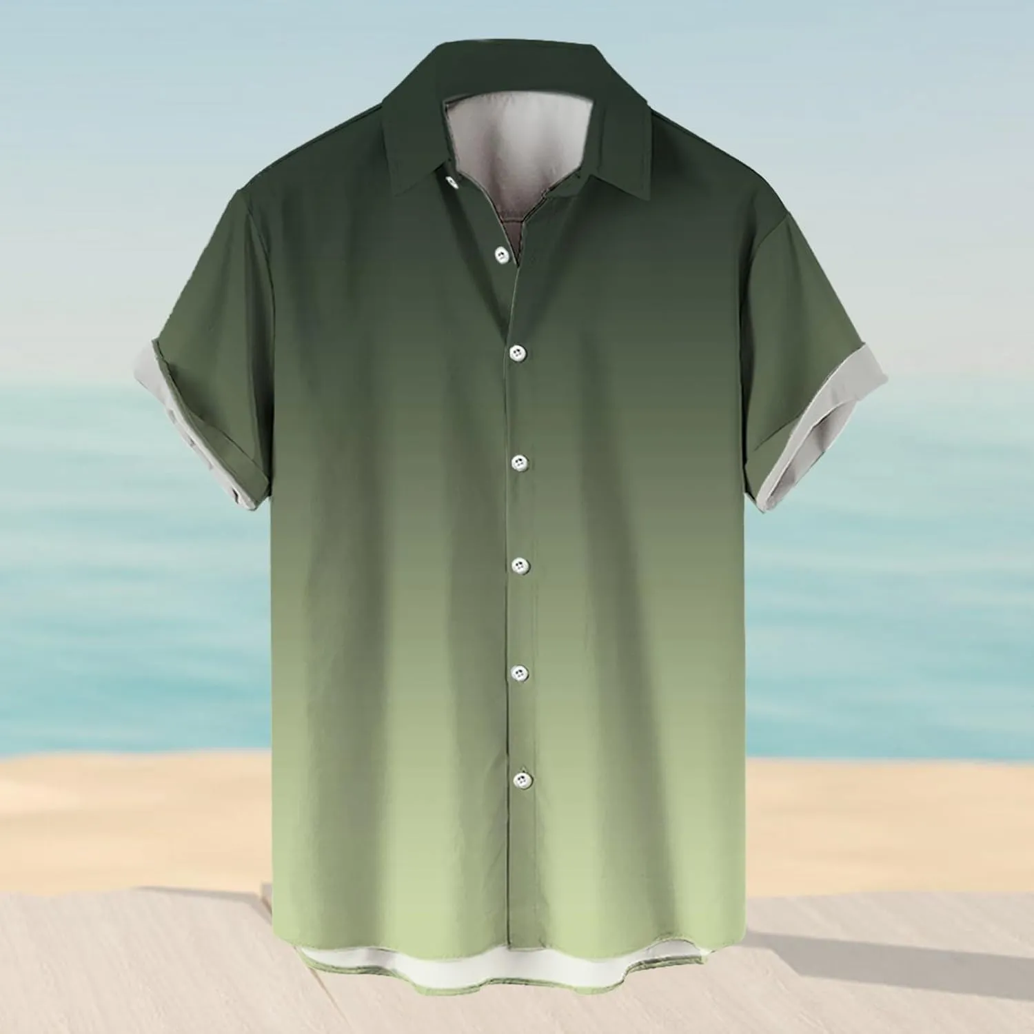 Mens Short Sleeve Button Down Shirts Casual Gradient Collarled T-Shirts Lightweight Summer Hawaiian Beach Hippie Tops