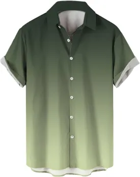 Mens Short Sleeve Button Down Shirts Casual Gradient Collarled T-Shirts Lightweight Summer Hawaiian Beach Hippie Tops