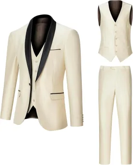 Men's Suit 3 Piece Slim Fit Suit, One Button Fine Glitter Shawl Lapel Blazer Jacket Vest Pants for Party & Wedding