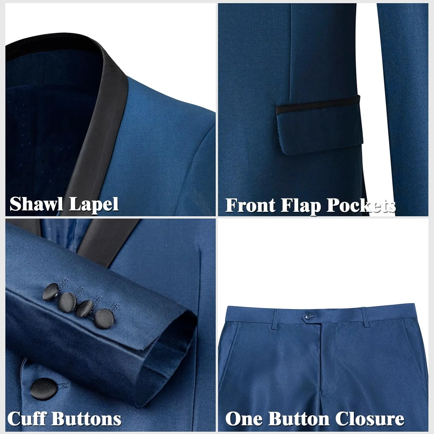 Men's Suit 3 Piece Slim Fit Suit, One Button Fine Glitter Shawl Lapel Blazer Jacket Vest Pants for Party & Wedding