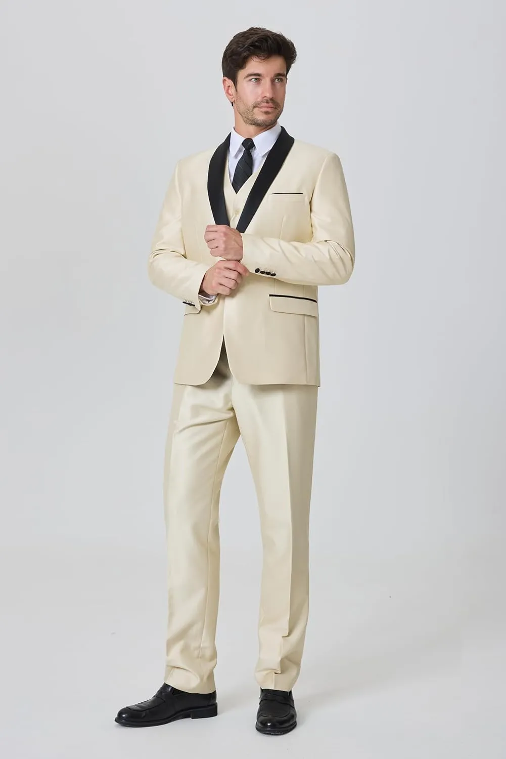 Men's Suit 3 Piece Slim Fit Suit, One Button Fine Glitter Shawl Lapel Blazer Jacket Vest Pants for Party & Wedding