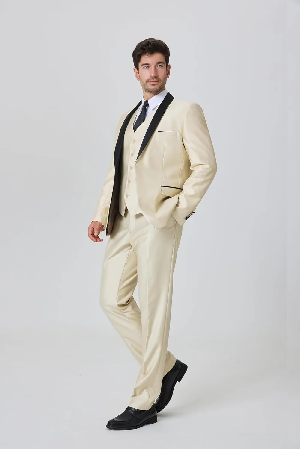 Men's Suit 3 Piece Slim Fit Suit, One Button Fine Glitter Shawl Lapel Blazer Jacket Vest Pants for Party & Wedding