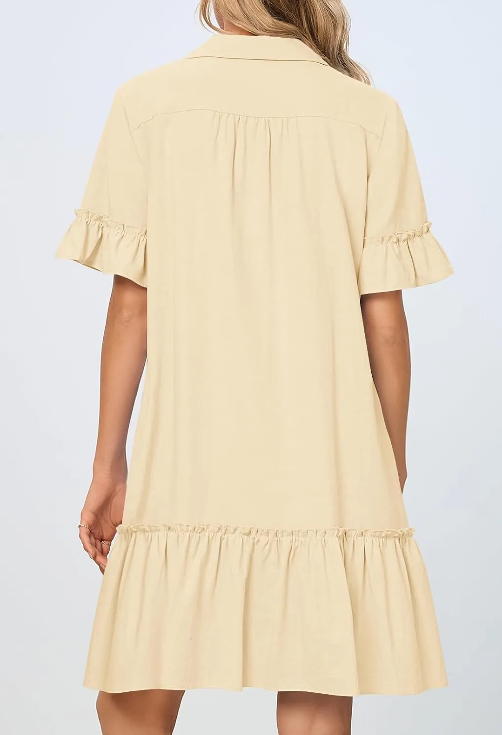 MEROKEETY Women's Summer Button Down Shirt Dress Casual Ruffle Sleeve Shift Mini Dresses with Pockets