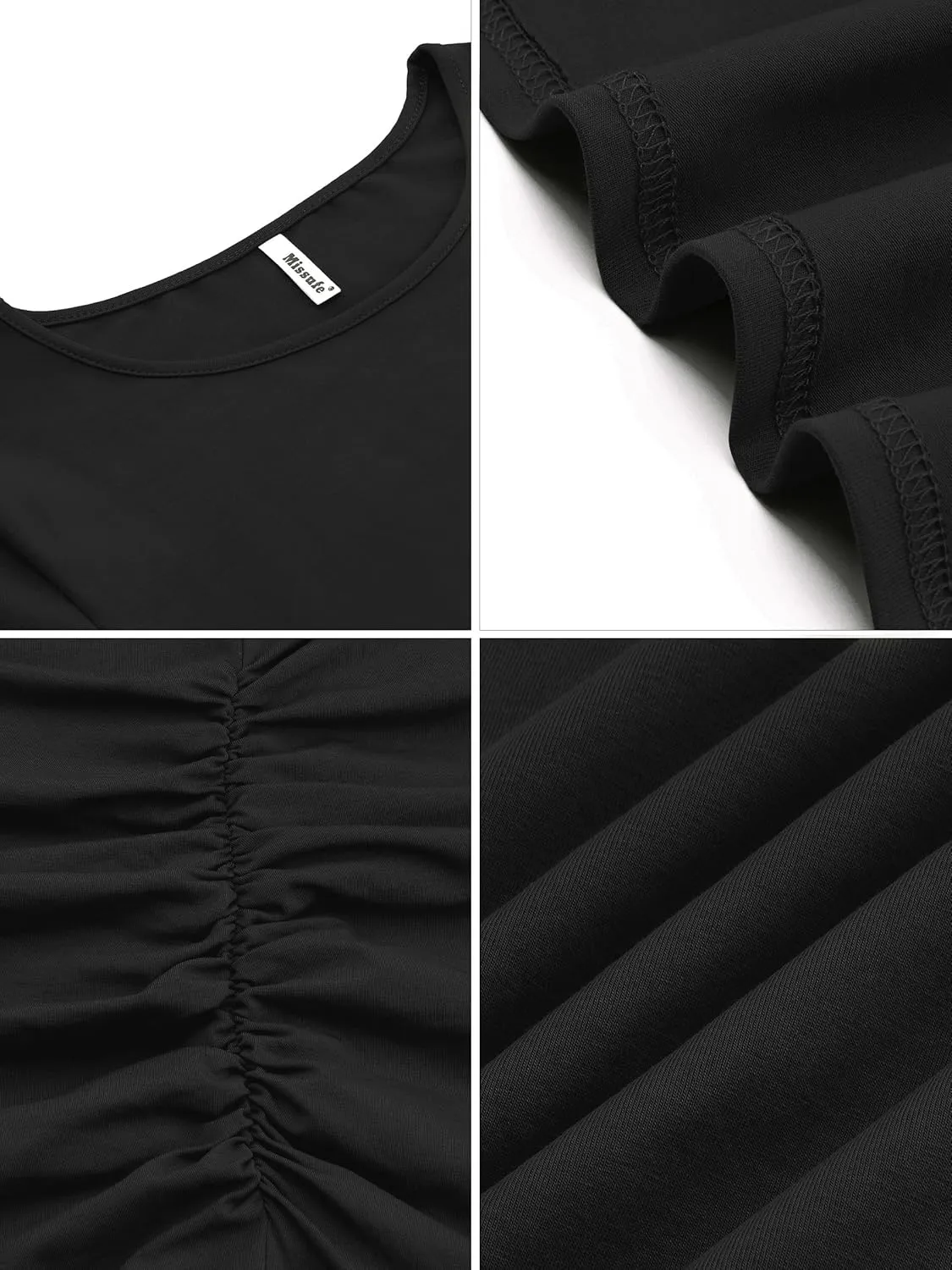 Missufe Women's Long Sleeve Ruched Casual Sundress Bodycon Sheath Knee Length Dress
