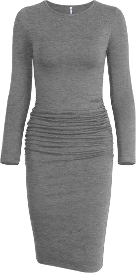 Missufe Women's Long Sleeve Ruched Casual Sundress Bodycon Sheath Knee Length Dress