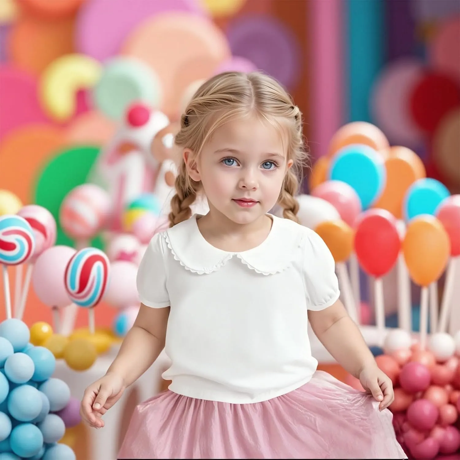 MODNTOGA Kids Baby Girl Long Sleeve Collar Shirt Toddler White Blouse Puff Short Sleeve T-Shirt Solid Color Basic Top Bottom
